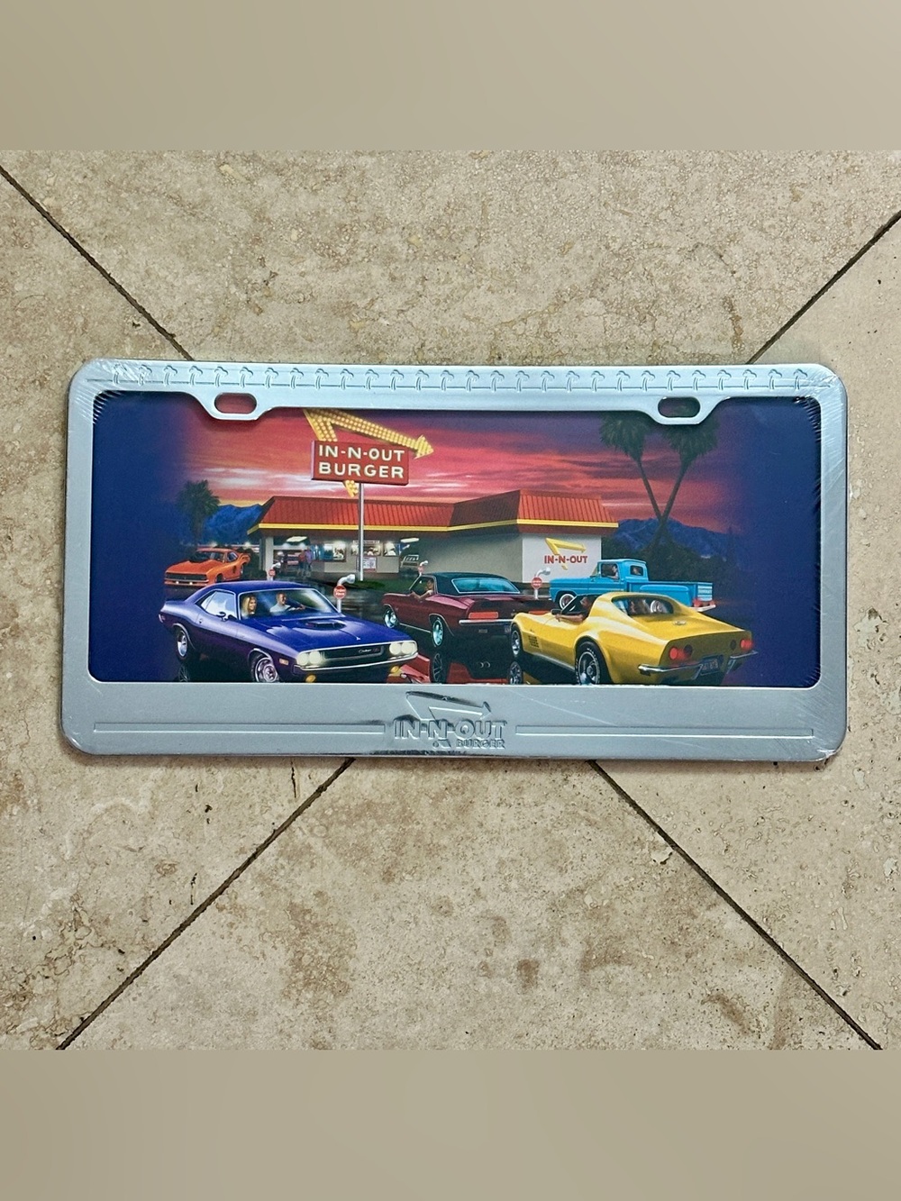 NWT Vintage Chrome "In n Out" License Plate Cover